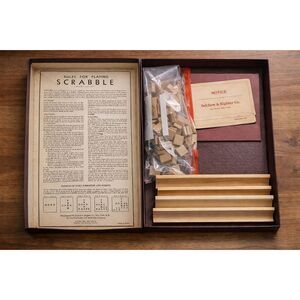 Vintage Scrabble Crossword Game Selchow & Righter Complete 1948-53 Wooden Racks